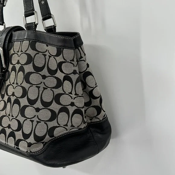 COACH Black & Gray Hampton Signature C Canvas Shoulder Bag Satchel Purse #F12643 - Picture 4 of 14